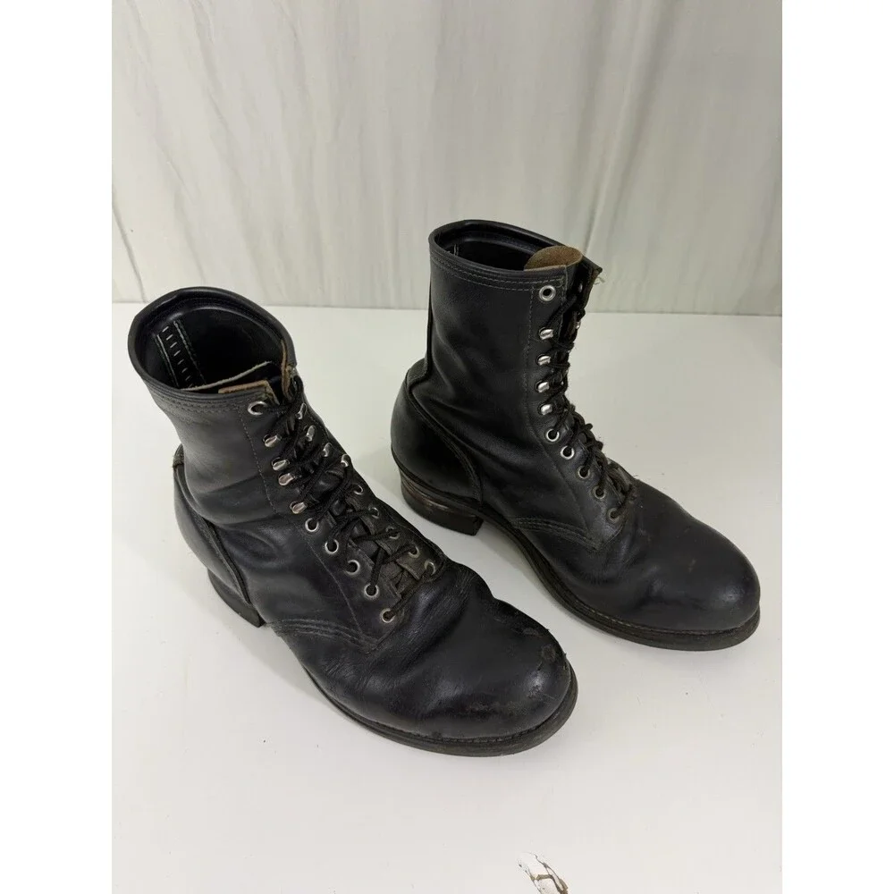 VTG Military Boots Jung Shoes Vietnam Style 9 in Tall Black 10 Eye Lace Up *Read